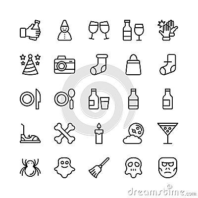 Christmas, Halloween, Party and Celebration Line Vector Icons 20 Stock Photo